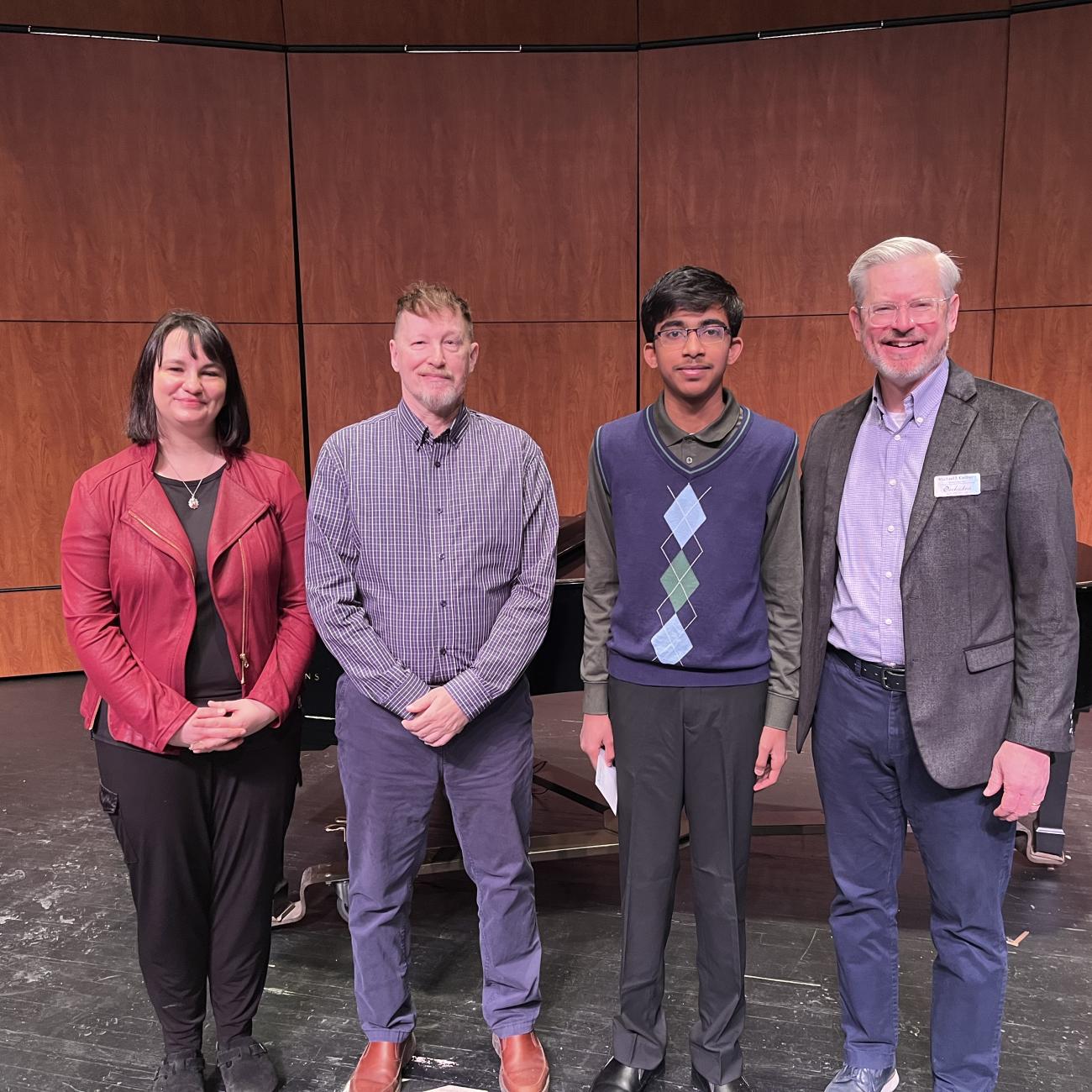 ONNY YAC winner with Music Director, Concertmaster, and Teacher